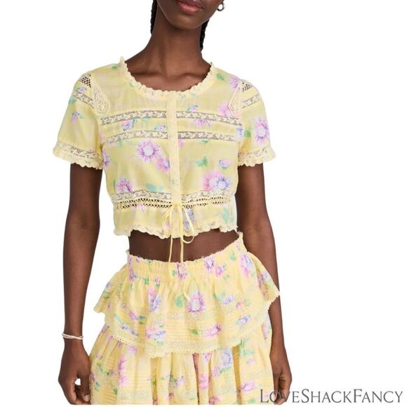 LOVESHACKFANCY **NWT** Farley Crop Top in Bright Azalea Yellow - Picture 3 of 11